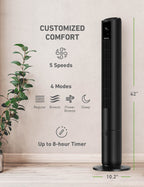 Holmes 42" Oscillating 5-Speed Digital Tower Fan with Remote Control Black