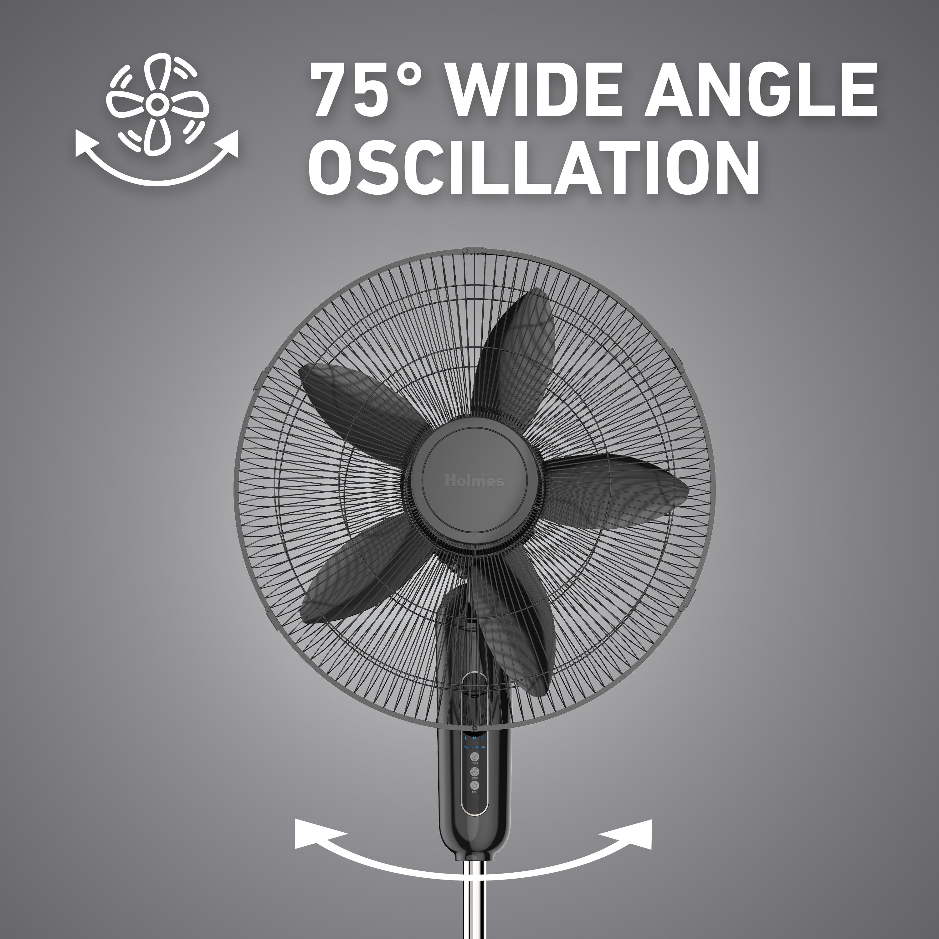 Holmes 18” Digital Stand Fan – 3-Speed, Adjustable Head Tilt, 75° Oscillation, 7.5-Hour Timer, Remote Control