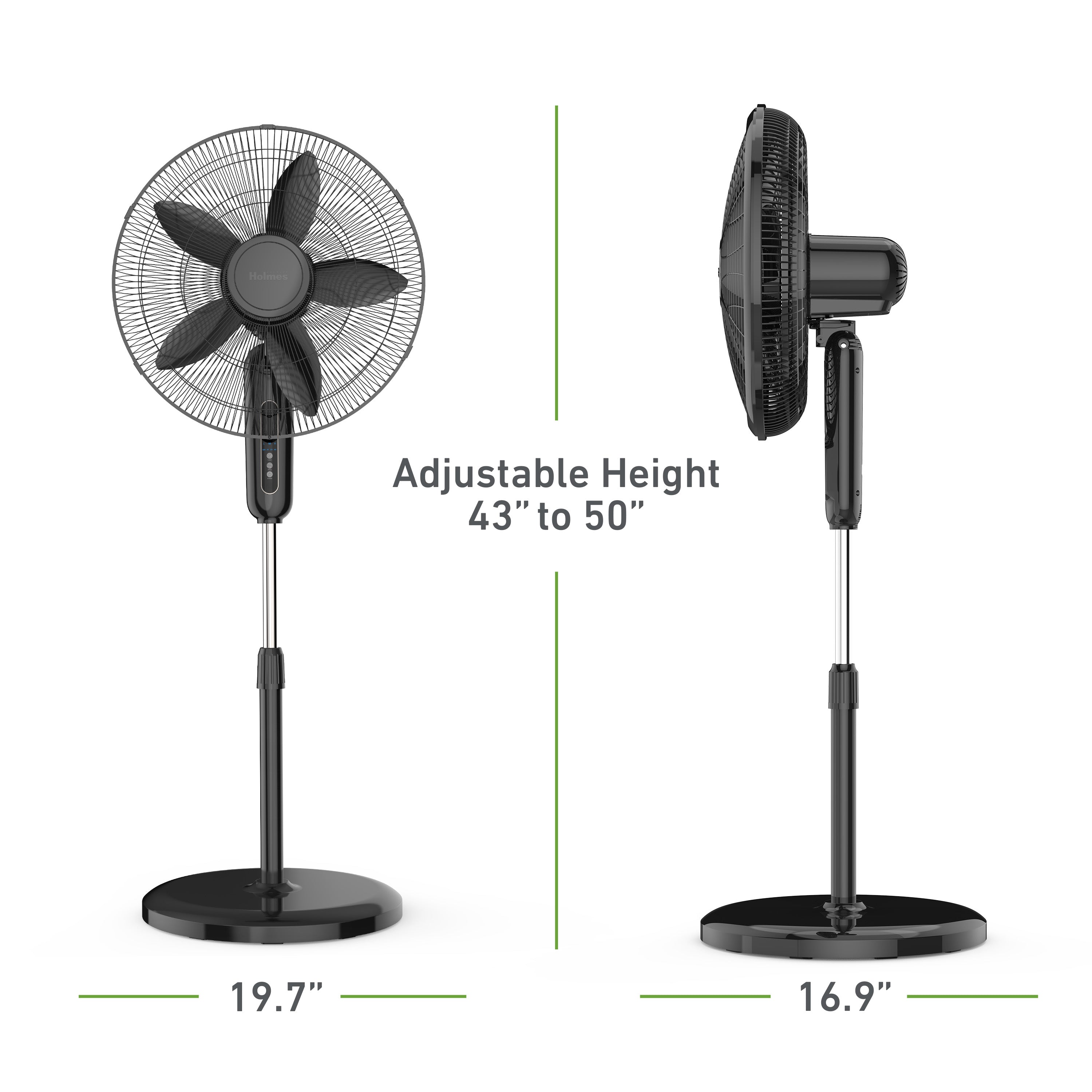Holmes 18 Inch Oscillating Stand Fan 3 Speed Powerful Airflow Adjustable Height 30 Degree Tilt Wide Angle