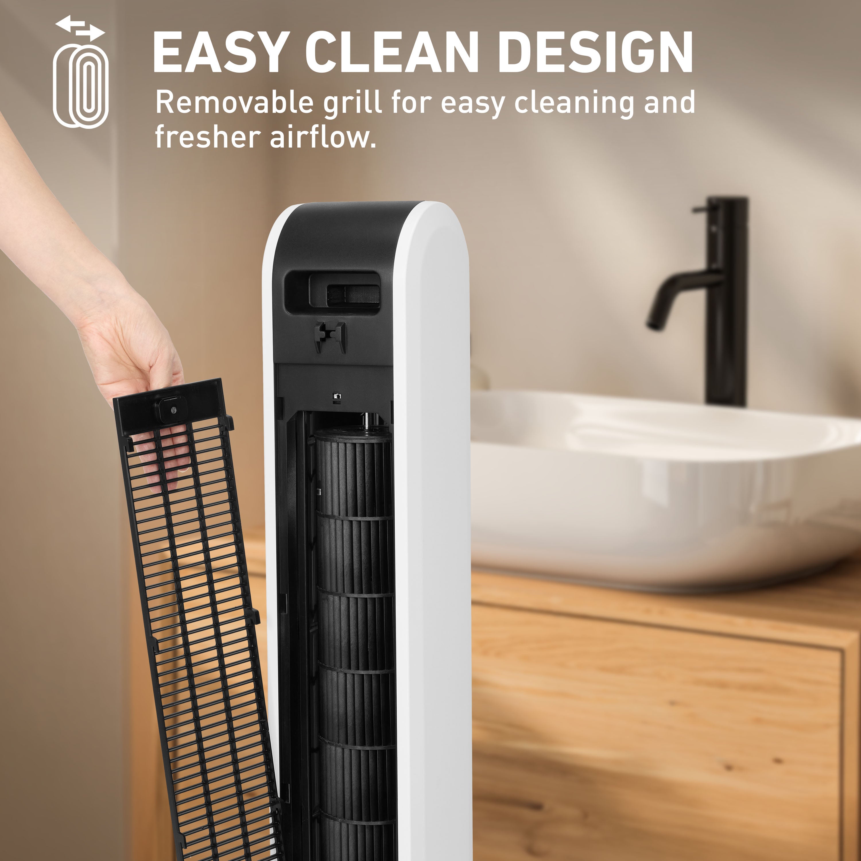 Holmes 40” BreezePro WiFi Tower Fan, CleanBreeze, ClearRead Display, Thermostat, Remote, Black-White