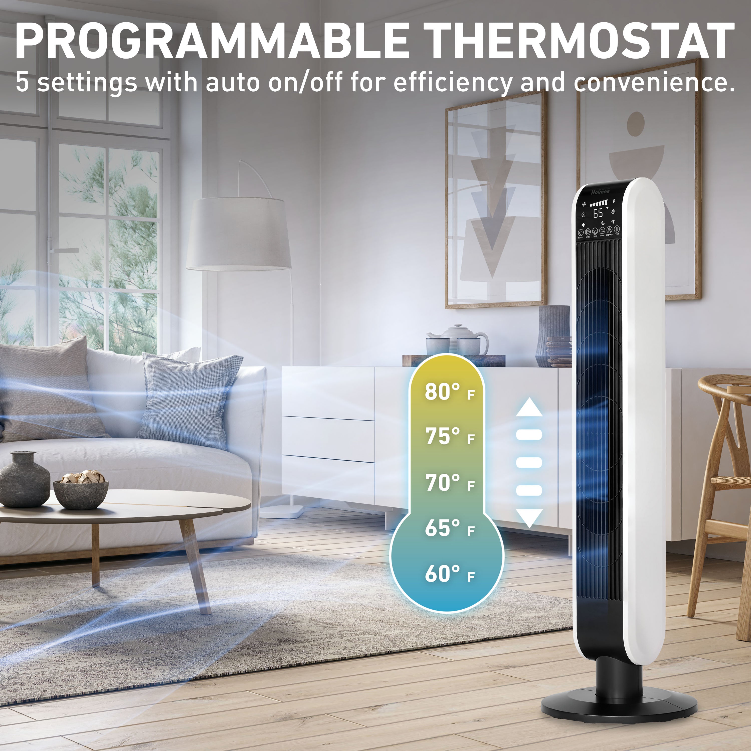 Holmes 40” BreezePro WiFi Tower Fan, CleanBreeze, ClearRead Display, Thermostat, Remote, Black-White