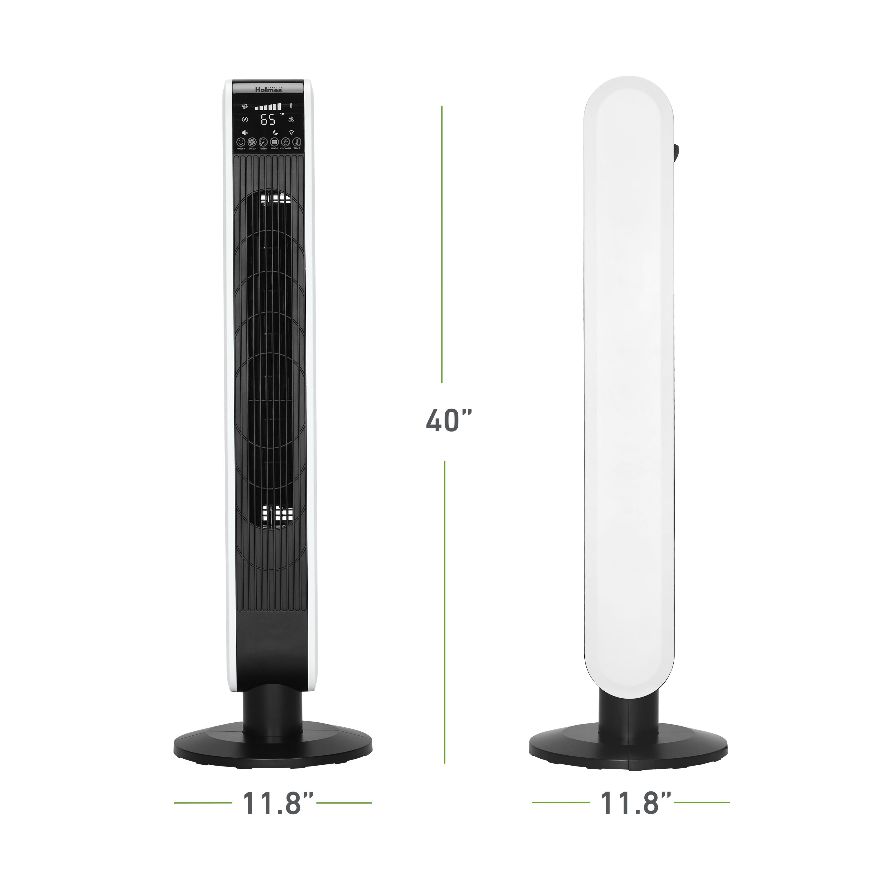 Holmes 40” BreezePro WiFi Tower Fan, CleanBreeze, ClearRead Display, Thermostat, Remote, Black-White